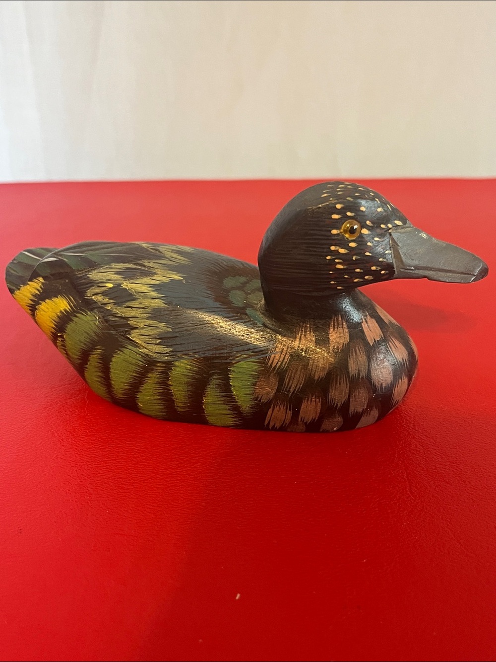 VTG Painted Wooden Duck Multi Color  Hand-Painted Wooden Duck  5.75”L 2.25”H